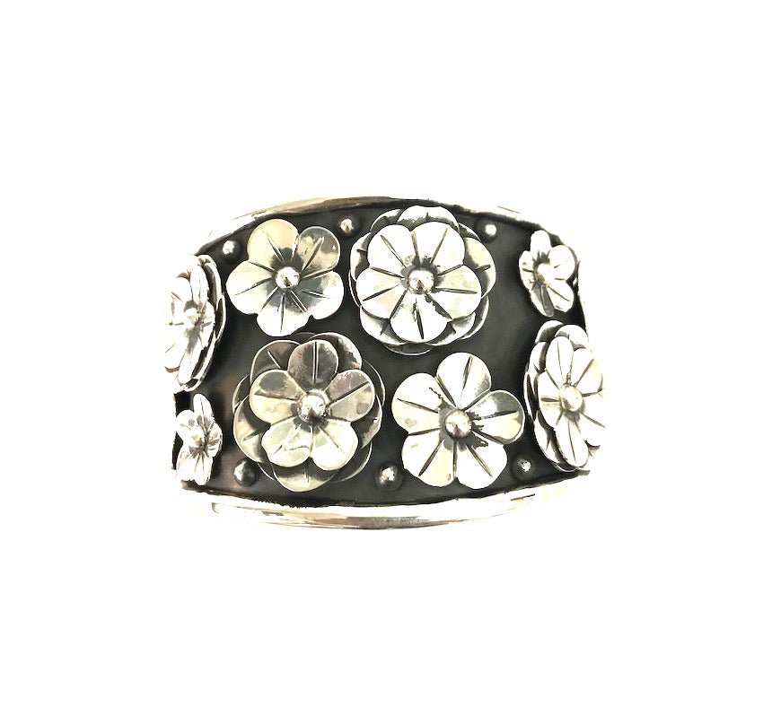 Wide Flowers Patterns Design Cuff Bracelet