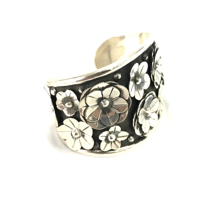 Wide Flowers Patterns Design Cuff Bracelet