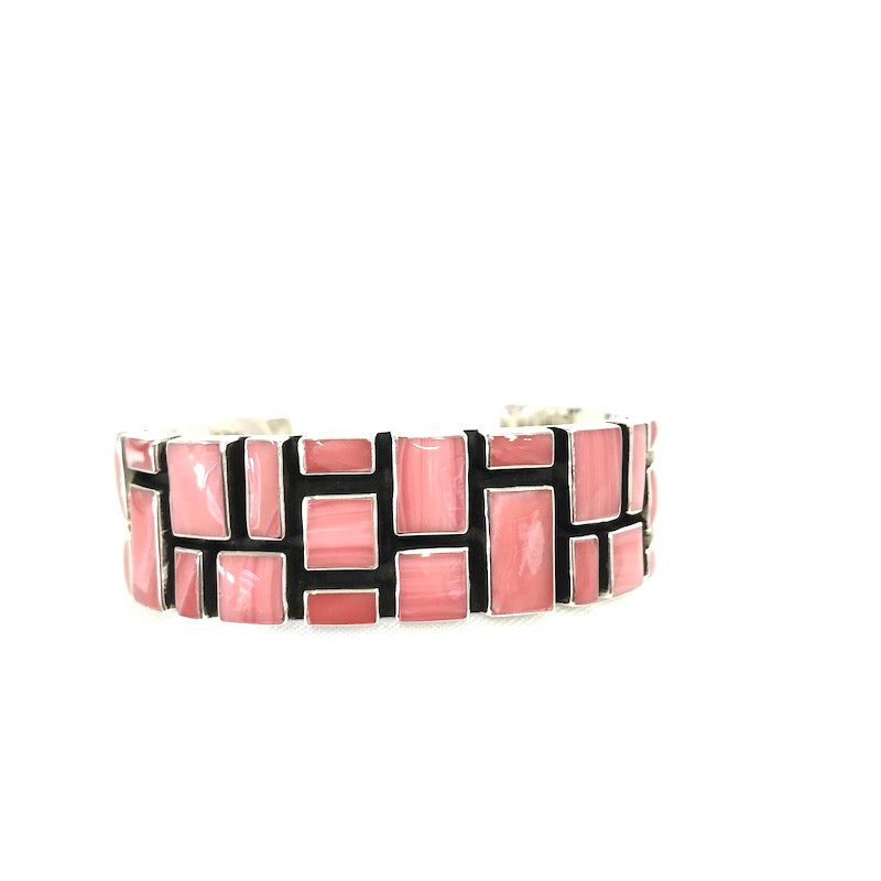 Beautiful Pink Onyx Mosaic Pattern Cuff