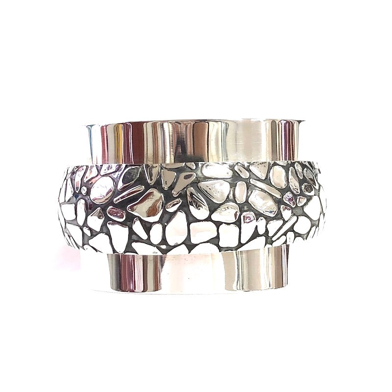 Wide Mosaic Pattern Silver Cuff