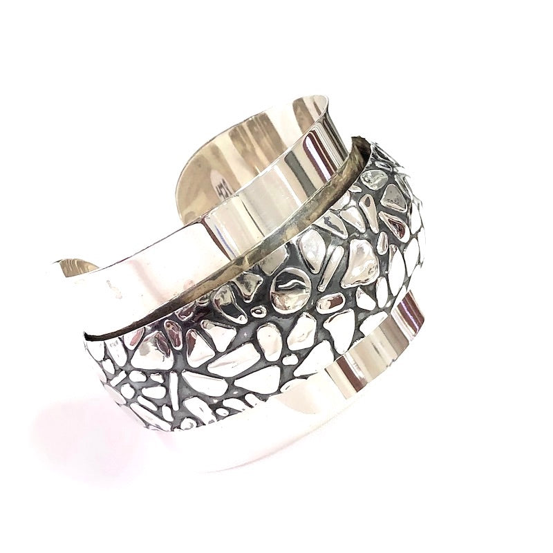 Wide Mosaic Pattern Silver Cuff