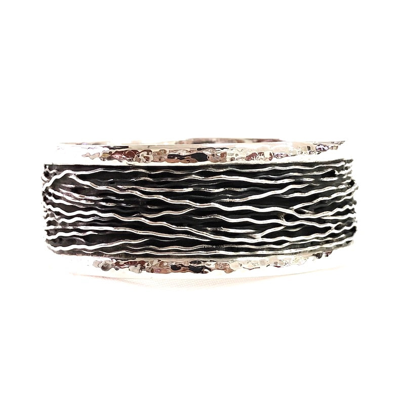 Wide Silver Wires Design Bangle Bracelet