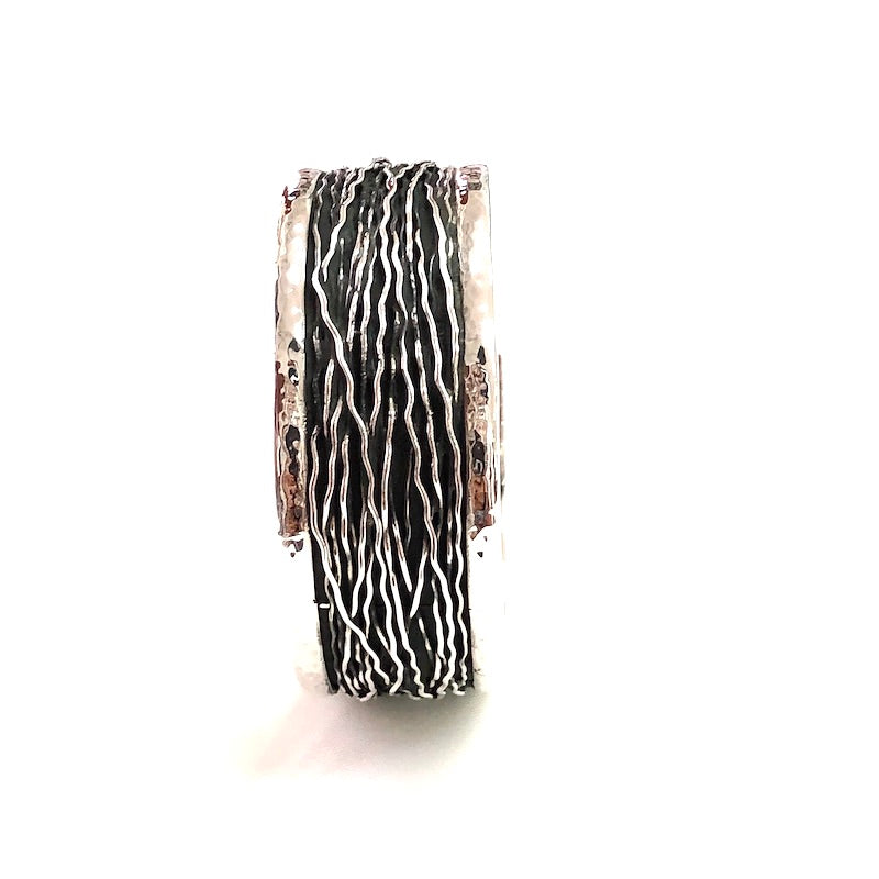 Wide Silver Wires Design Bangle Bracelet