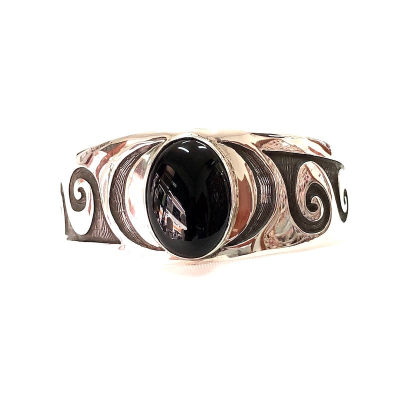 Black Onyx Waves Carved Cuff Bracelet