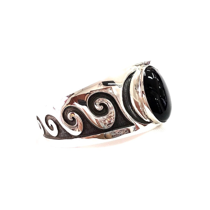 Black Onyx Waves Carved Cuff Bracelet