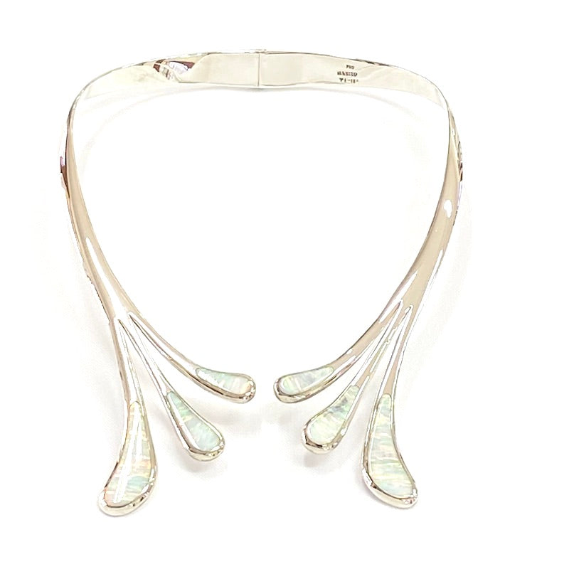 Lovely White Opal Inlay Rigid Necklace