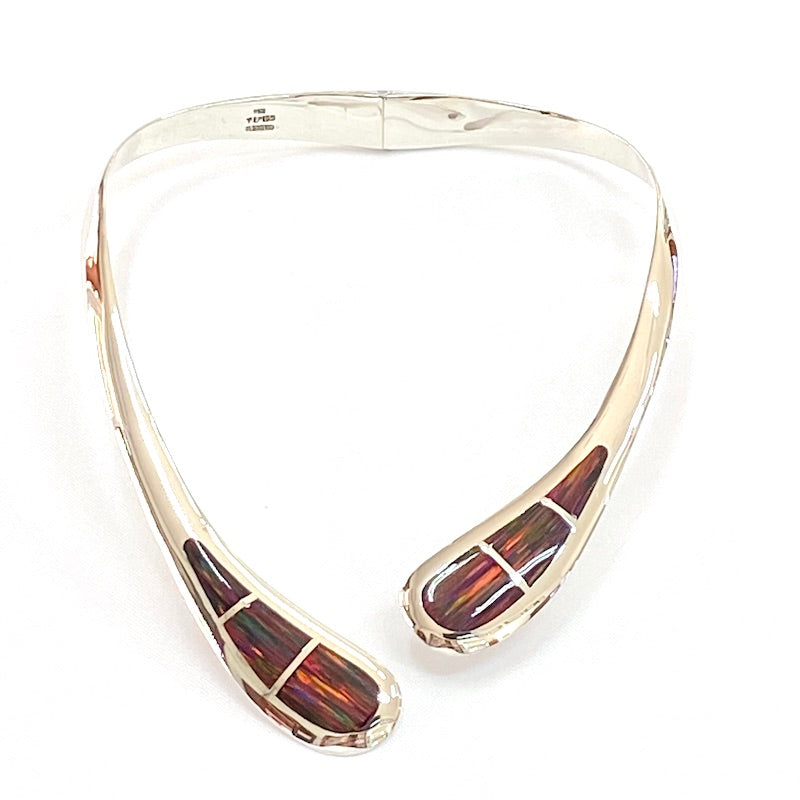 Beautiful Teardrop Red Opal Rigid Necklace