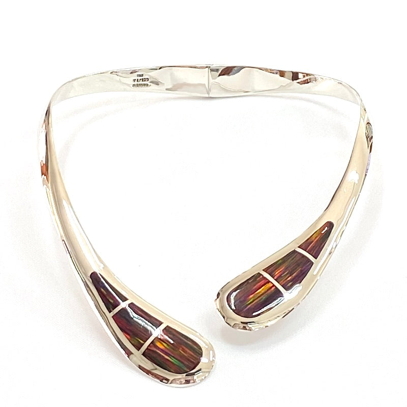 Beautiful Teardrop Red Opal Rigid Necklace