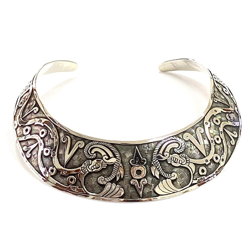 Stunning Carved Aztec Design Rigid Necklace