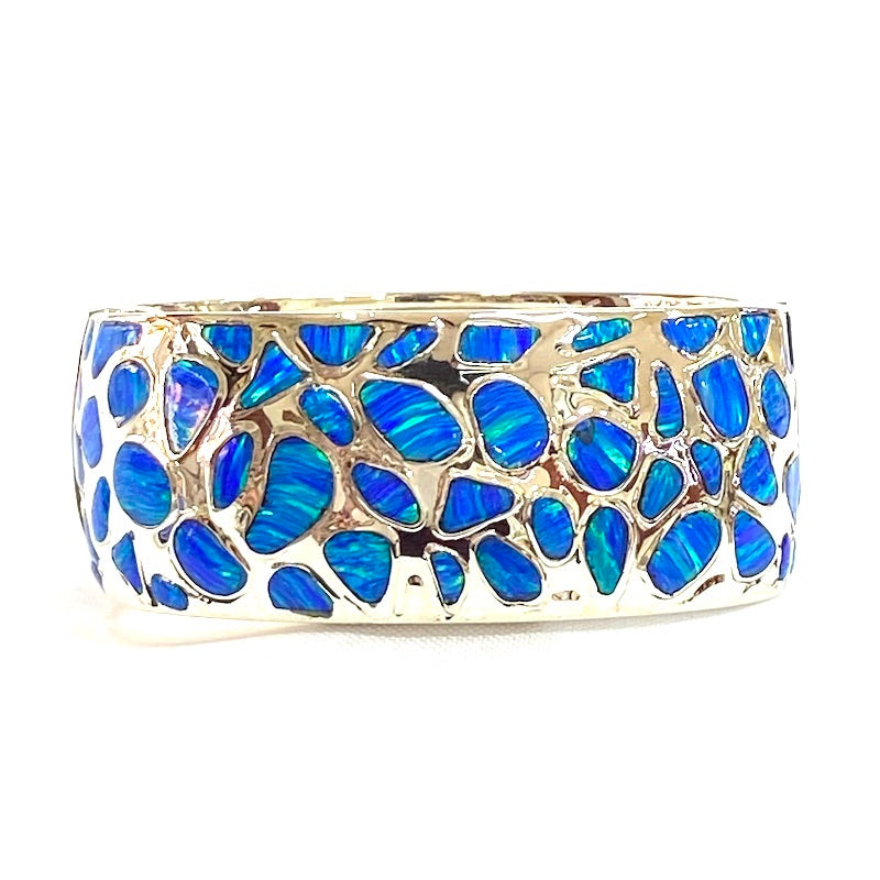 Eye-Catching Blue Opal Spots Design Bangle Cuff Bracelet