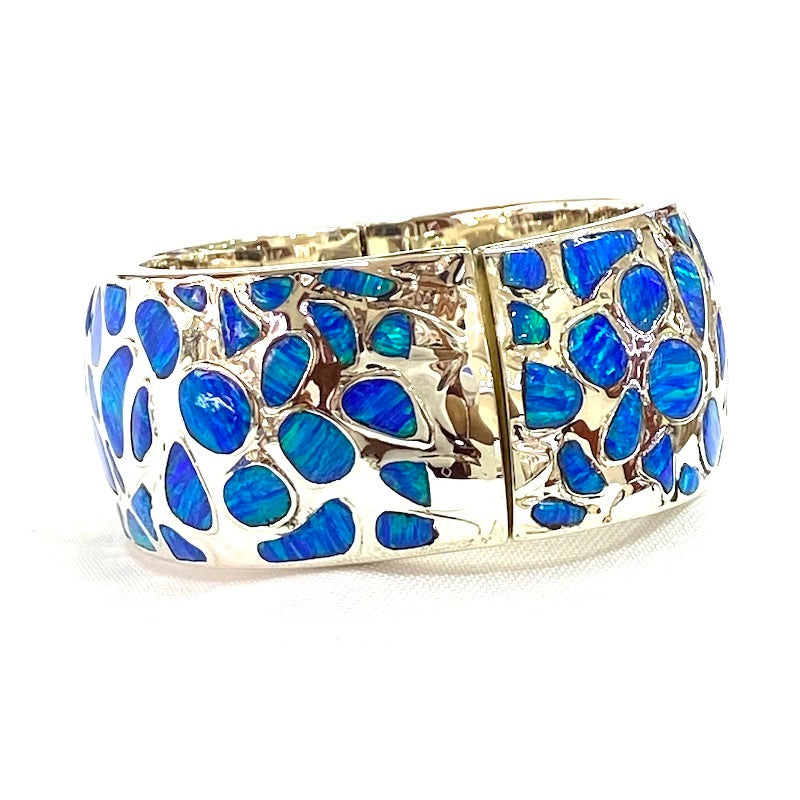 Eye-Catching Blue Opal Spots Design Bangle Cuff Bracelet