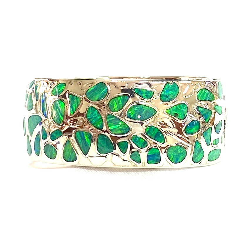 Eye-Catching Light Green Opal Spots Design Bangle Cuff Bracelet