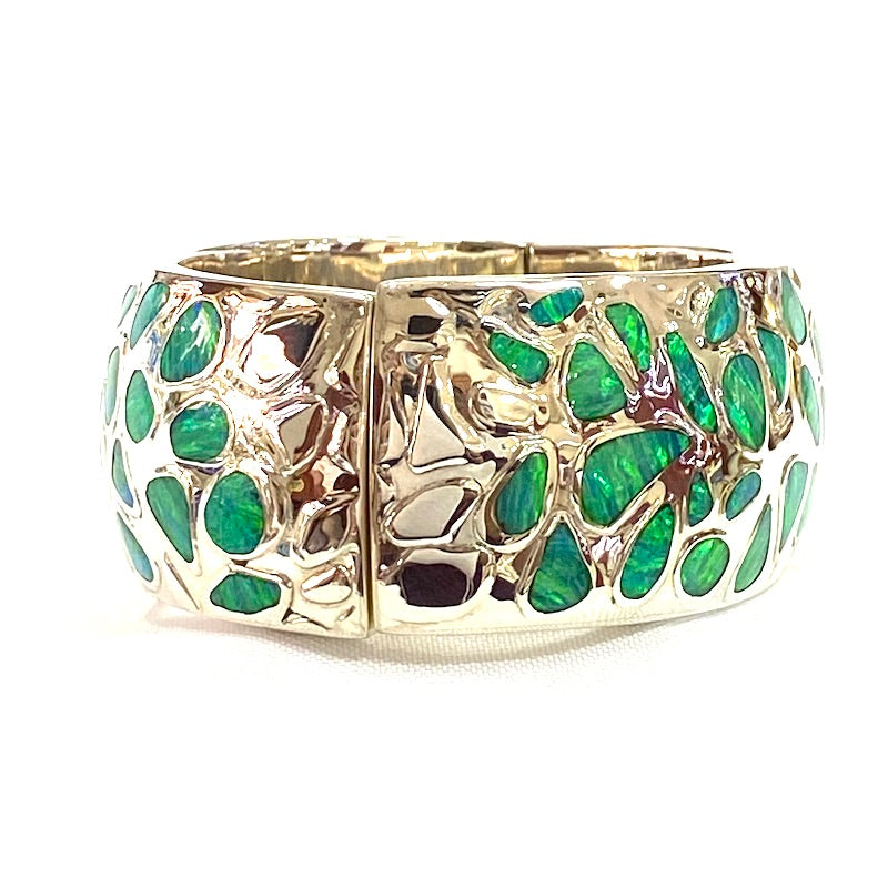 Eye-Catching Light Green Opal Spots Design Bangle Cuff Bracelet