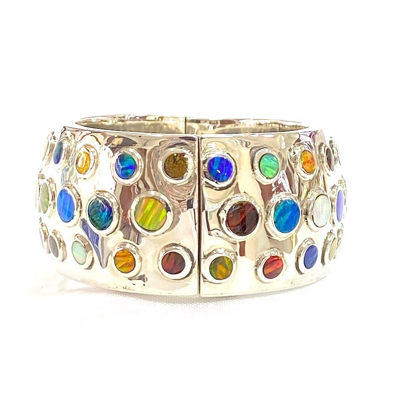 Wide Multicolor Opal Cuff Bangle Bracelet