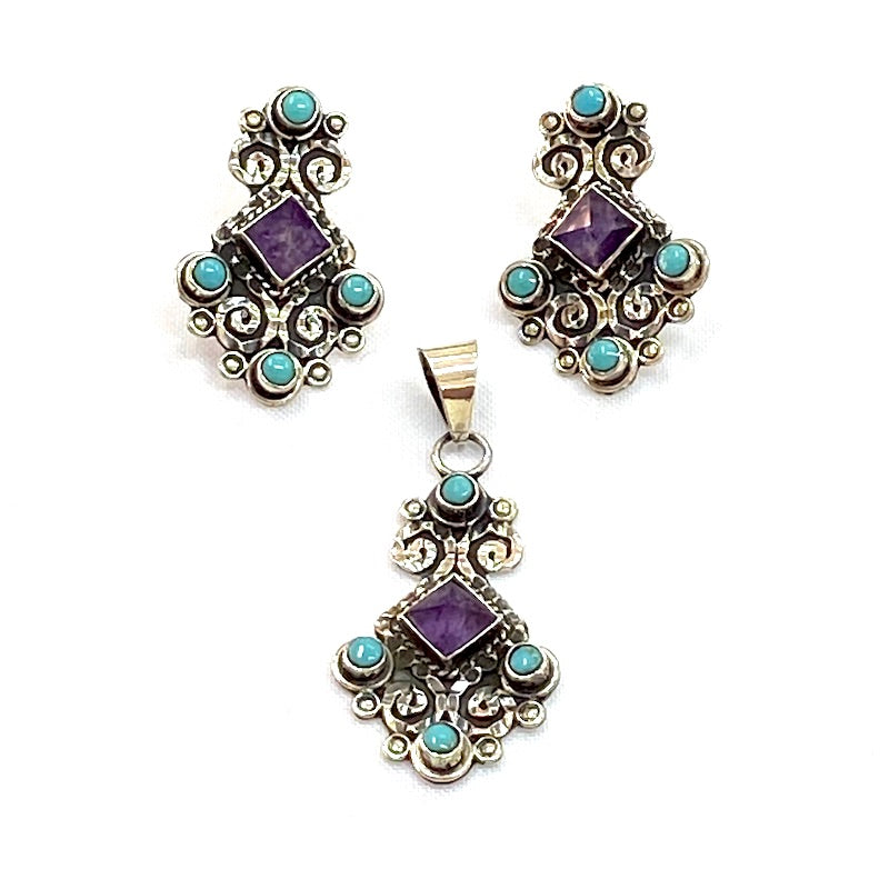 Elegant Amethyst Vintage Silver Set