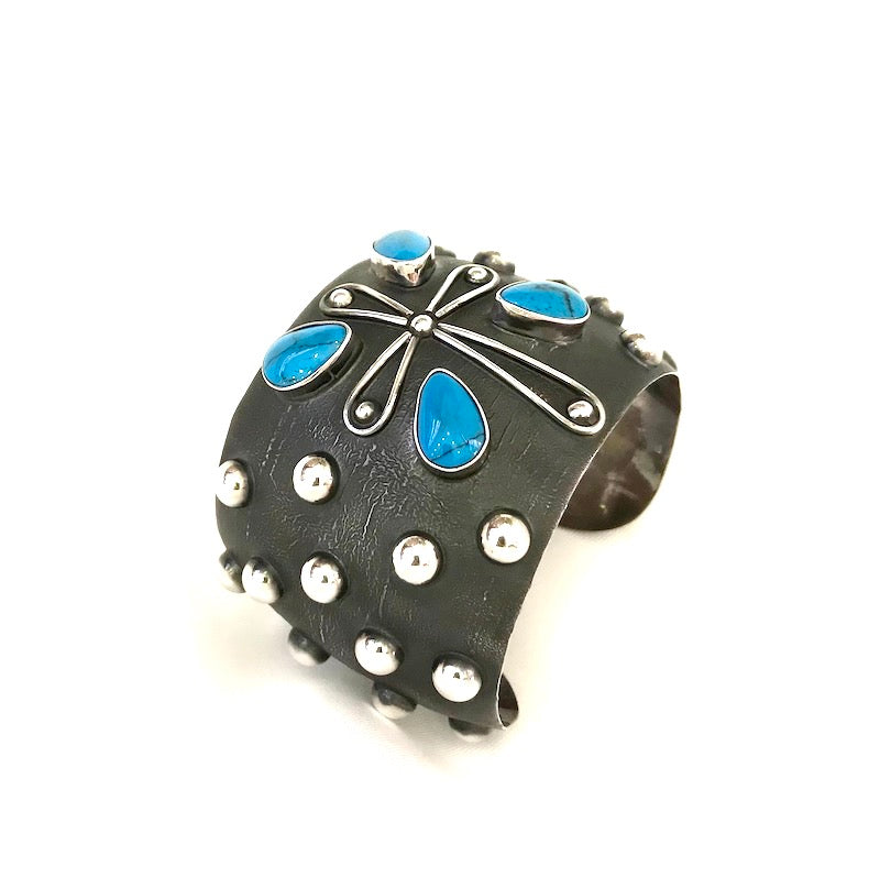 Elegant Cross & Turquoise Wide Cuff
