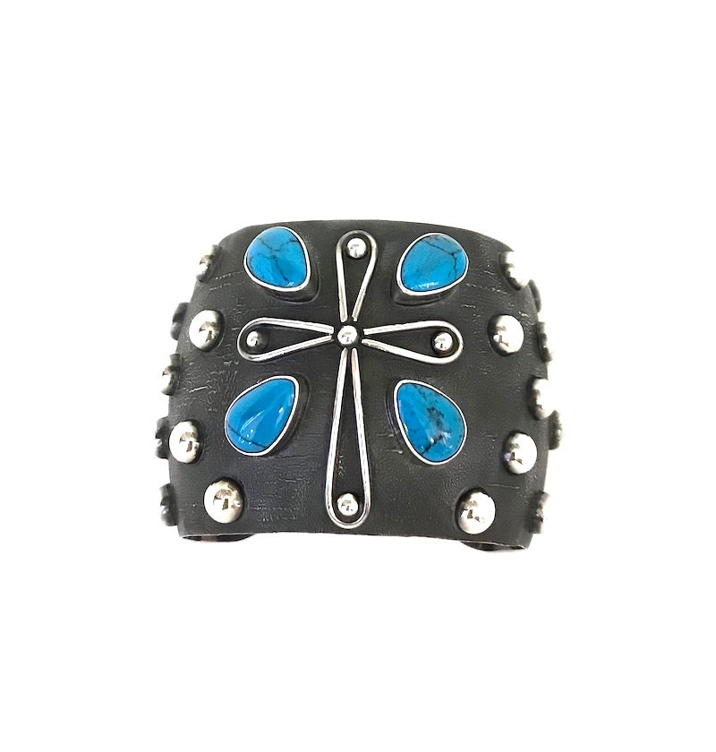 Elegant Cross & Turquoise Wide Cuff