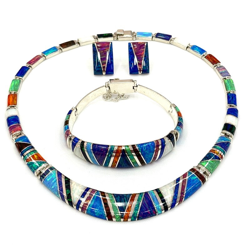 Gorgeous Multicolor Opal Silver Set