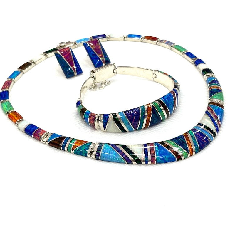 Gorgeous Multicolor Opal Silver Set
