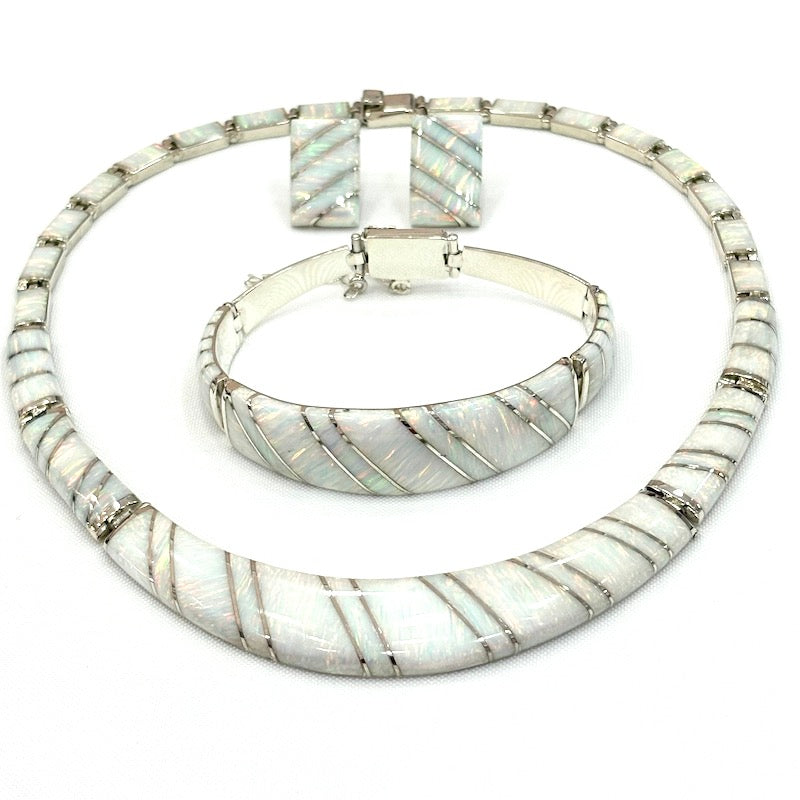 Elegant White Opal Inlay Set