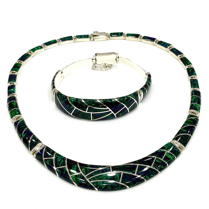 Beautiful Dark Green Opal Silver Set