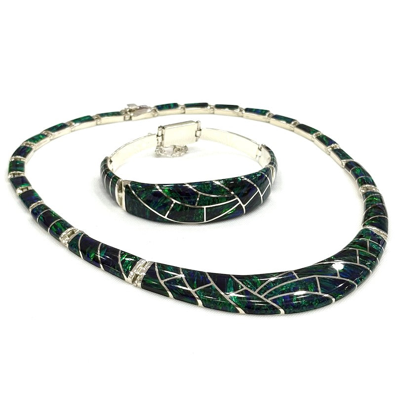 Beautiful Dark Green Opal Silver Set