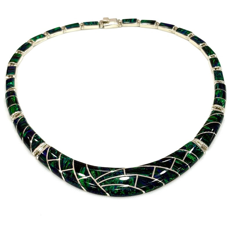 Beautiful Dark Green Opal Silver Set