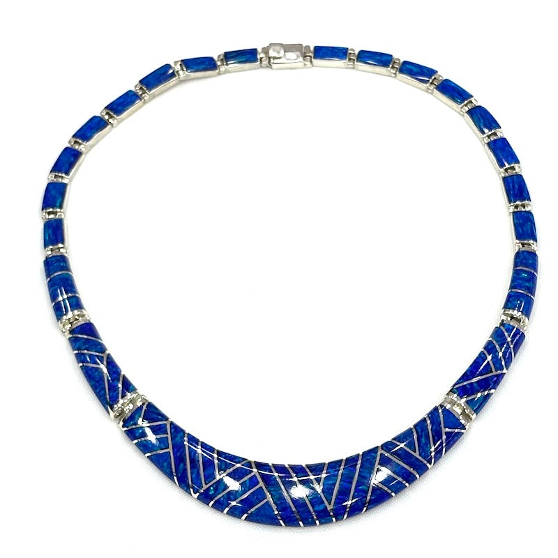 Striking Dark Blue Opal Inlay Silver Set
