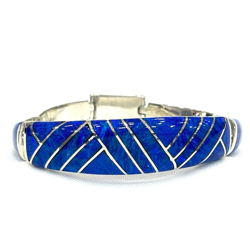 Striking Dark Blue Opal Inlay Silver Set