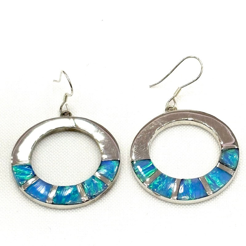 Medium Size Round Light Blue Opal Earrings