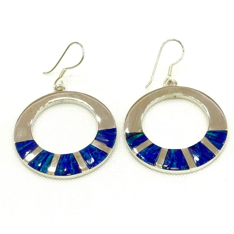 Medium Size Round Dark Blue Opal Earrings