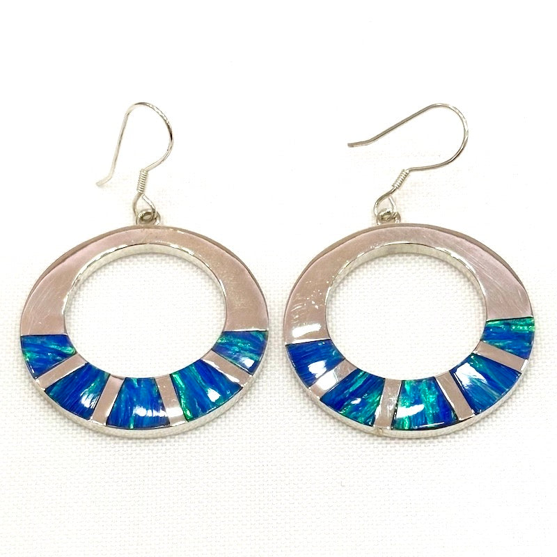 Medium Size Round Blue Opal Earrings