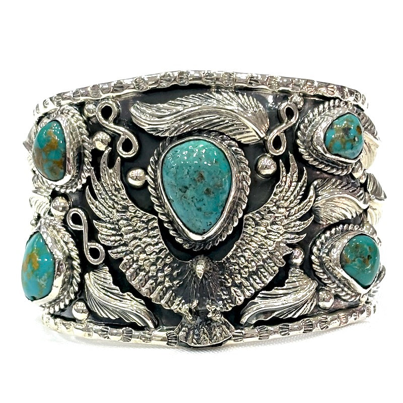 Striking Eagle Turquoise Wide Cuff Bracelet