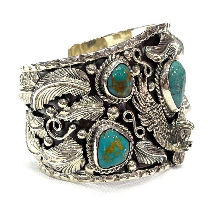 Striking Eagle Turquoise Wide Cuff Bracelet