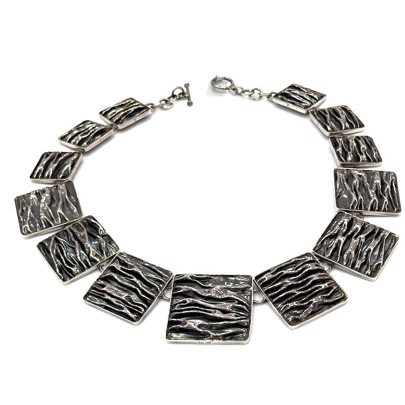 Square Shape Wrinkled Design Silver Necklace
