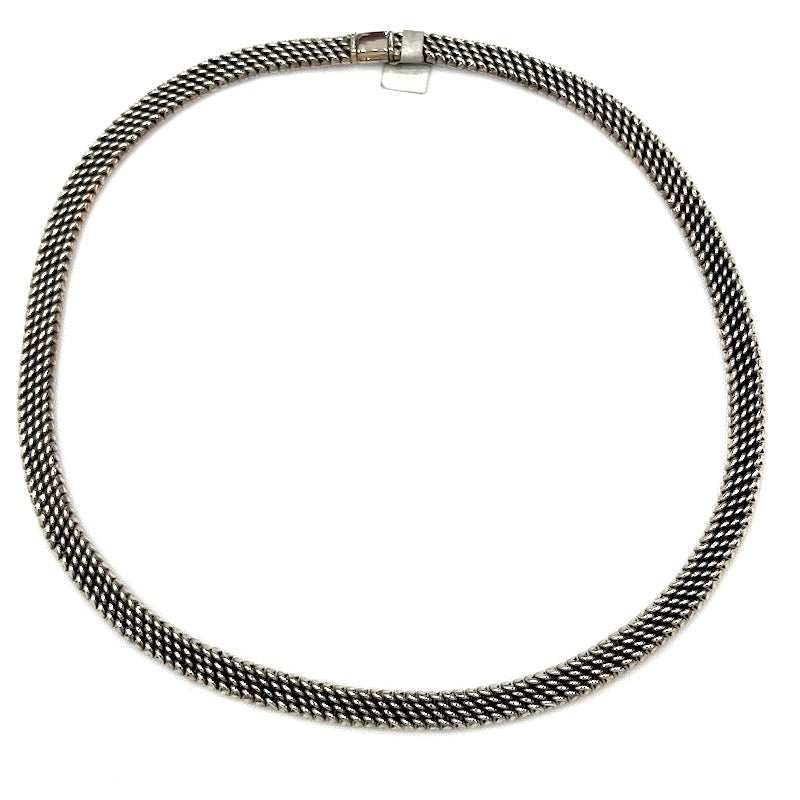 Elegant Thin Flat Braided Silver Necklace