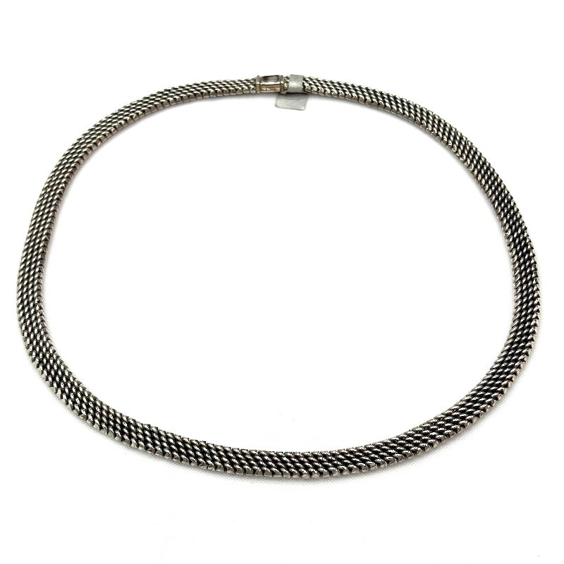 Elegant Thin Flat Braided Silver Necklace