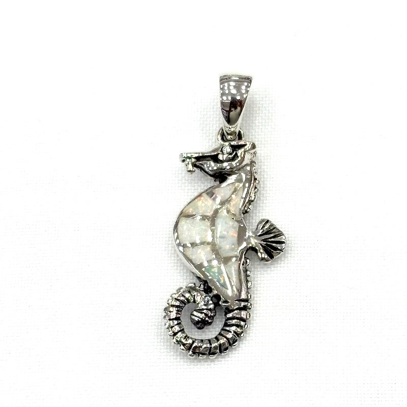 White Opal Double Side Seahorse Pendant