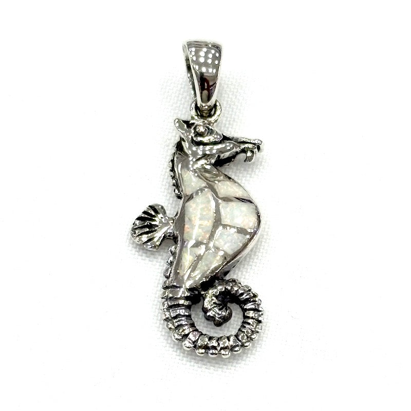 White Opal Double Side Seahorse Pendant