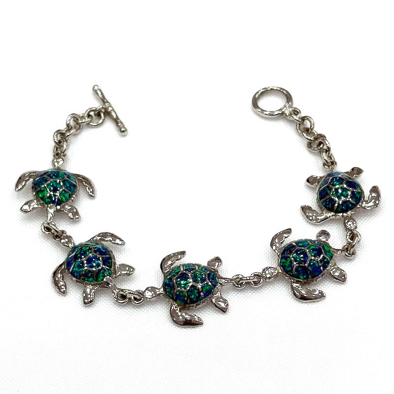 Dark Green/Blue Opal Turtles Bracelet
