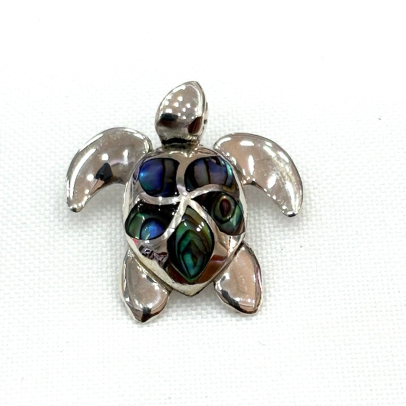 Silver & Abalone Shell Turtle Pendant