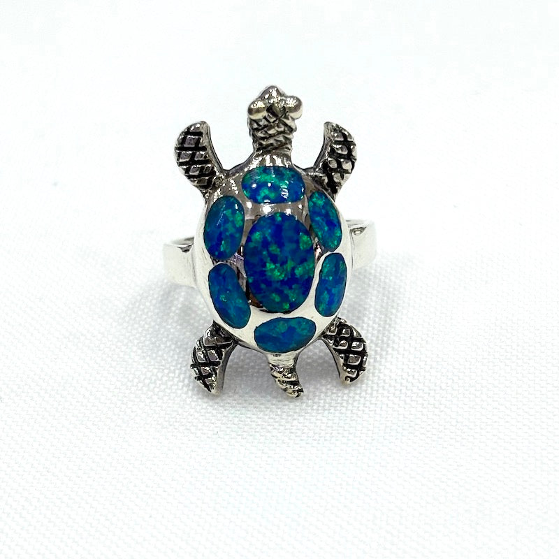 Beautiful Blue Opal Turtle Design Ring
