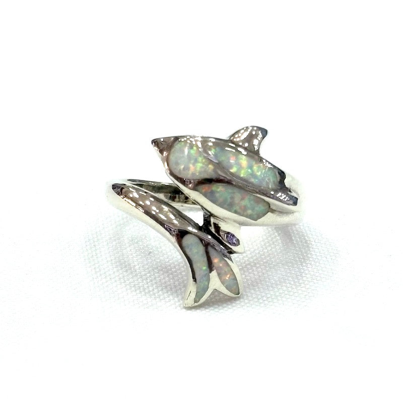 White Opal Turtle Design Ring