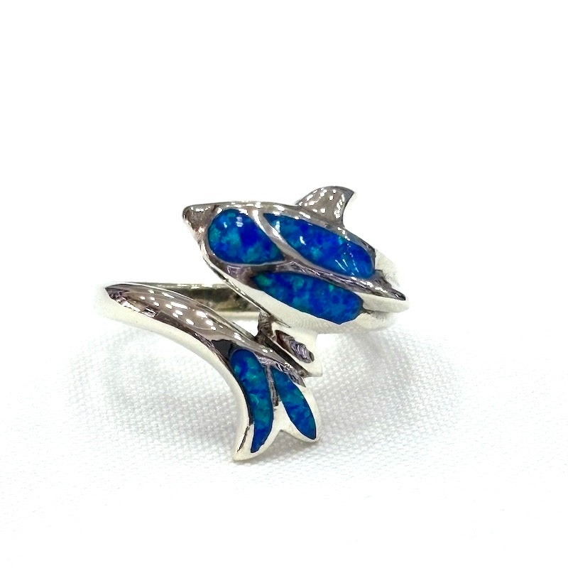 Silver Dolphin Ring w/Blue Opal