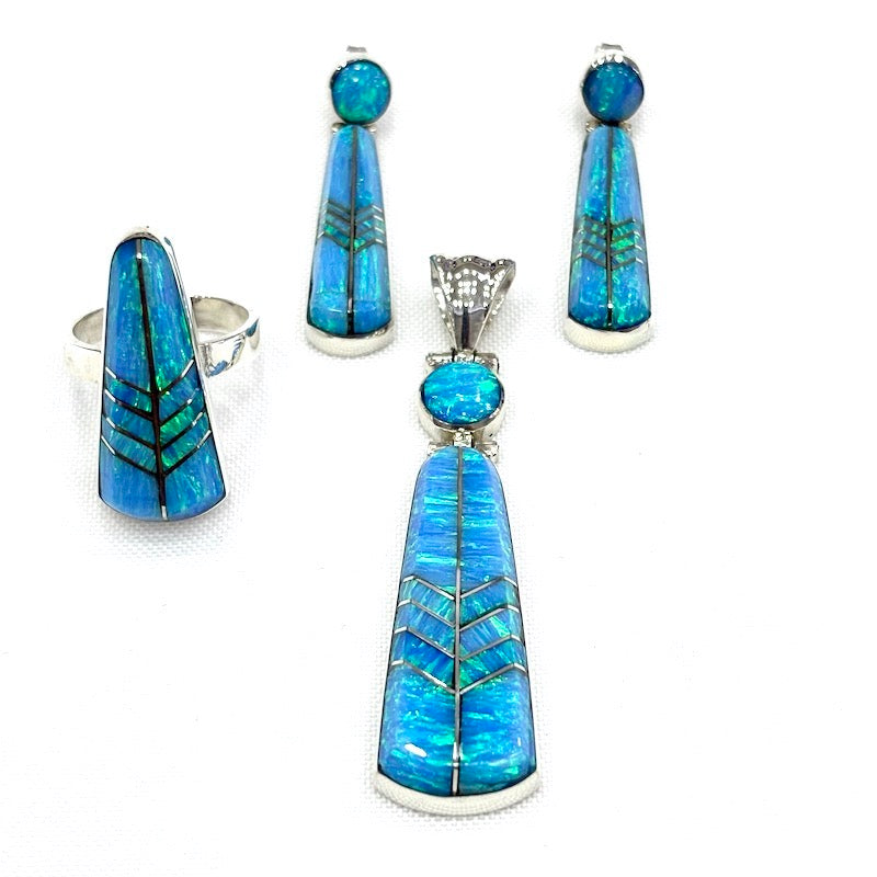 Colorful Light Blue Opal Silver Set