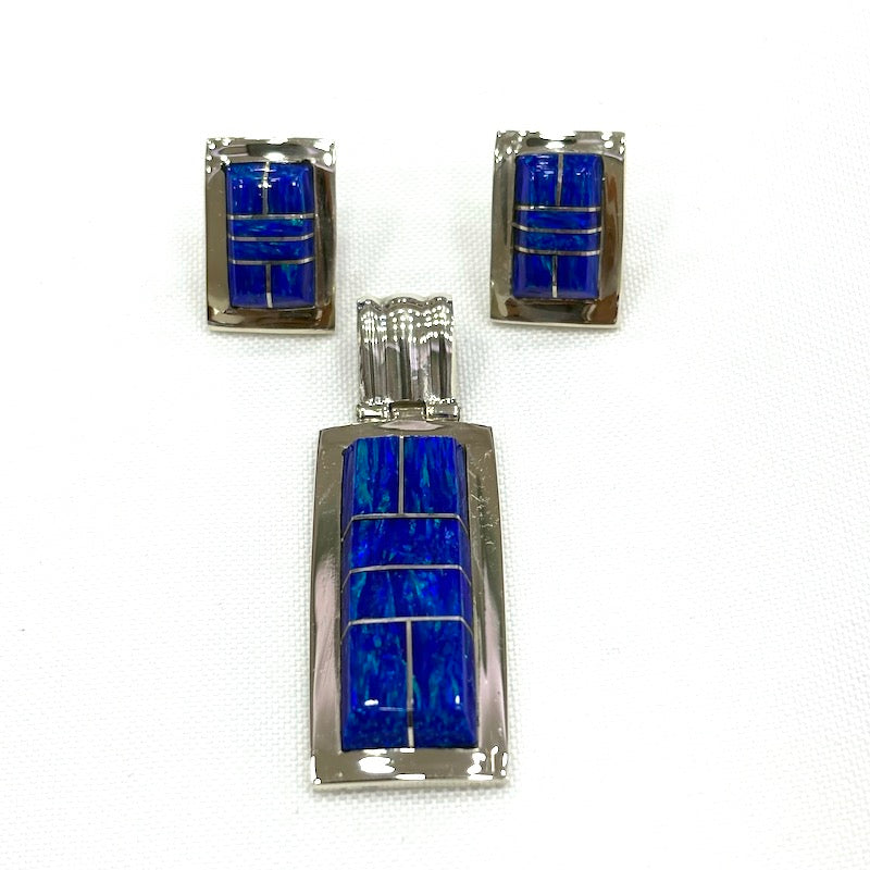 Rectangular Dark Blue Opal 3 Piece Set