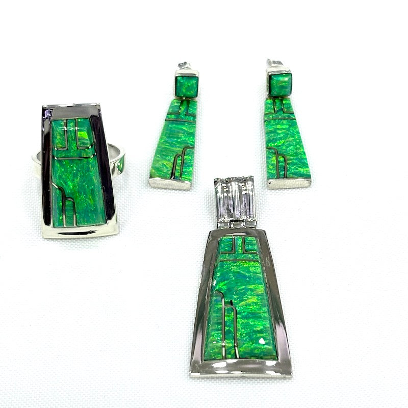 Gorgeous Green Opal & Silver Set