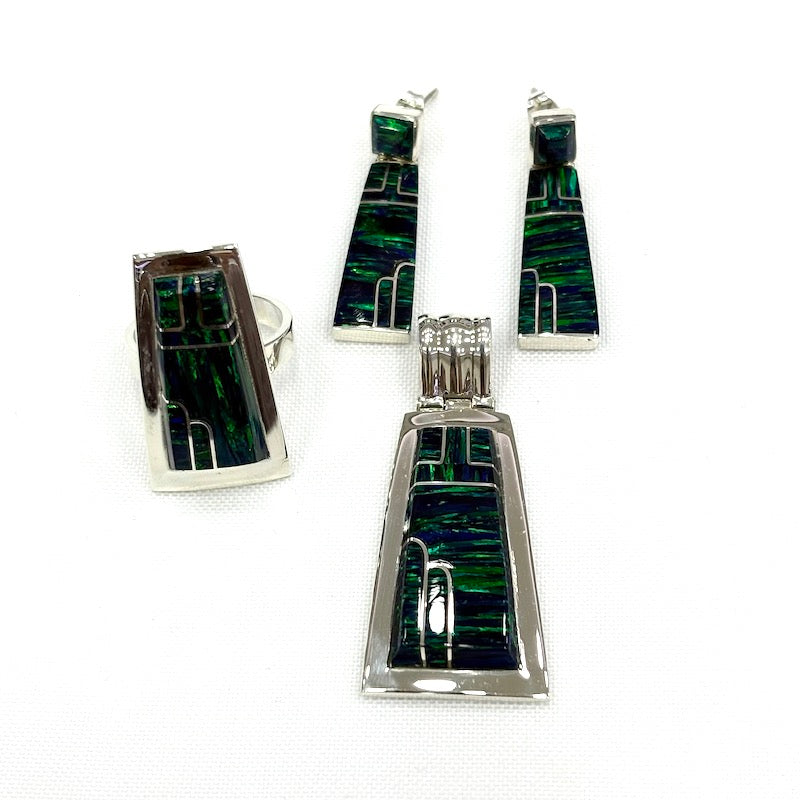Elegant Dark Green Opal Silver Set