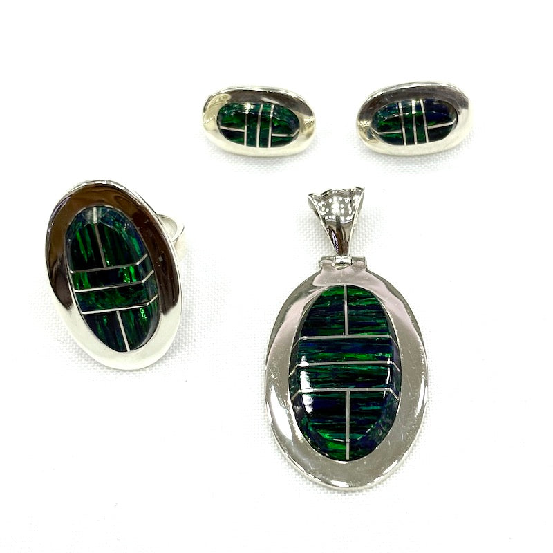Elegant Oval Dark Green Opal Set