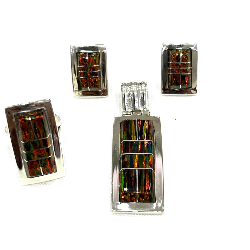 Stunning Red Opal & Silver Set